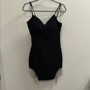 Taylor Swift Style Black Mini Dress with Silver Fringe